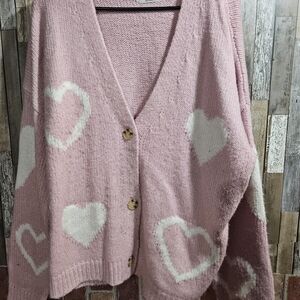 Cuddly Soft Pink heart cardigan/oversized